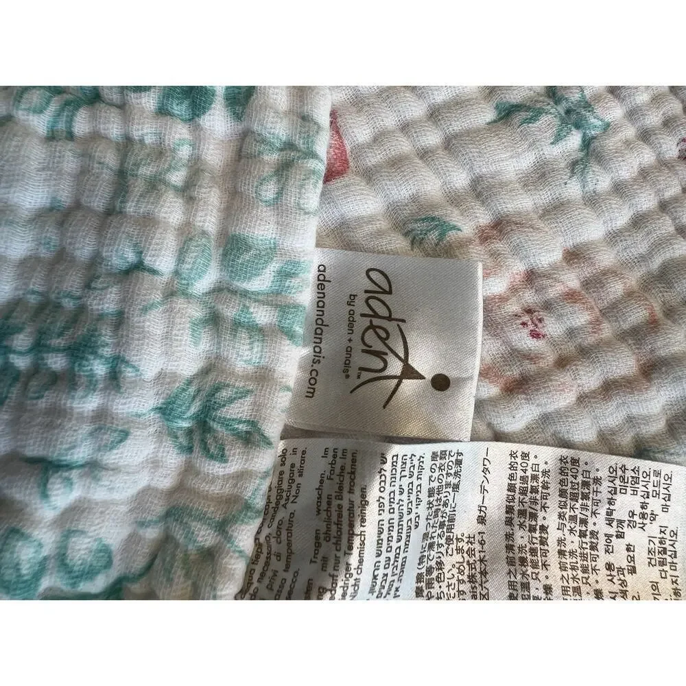 Aden & Anais Pink White Teal Floral Reversible Muslin Cotton 4 Ply Dream Blanket